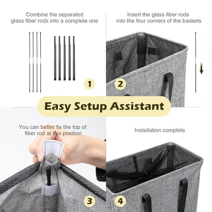 Odonata Slim Laundry Hamper Handles Collapsible Laundry Basket Thin Dirty Clothes Basket Narrow Laundry Bag Foldable Dirty Hamper 45L (Heather Grey) - color: Heather Grey