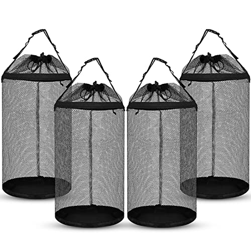 4 Pcs Boat Trash Bags Large Hoop Mesh Trash Can Portable Reusable Trash Pontoon Boat Accessories for Men Mesh Storage Bag for Fishing Kayak Camping Boating Marine Outdoor Storage ATV RV, Black
