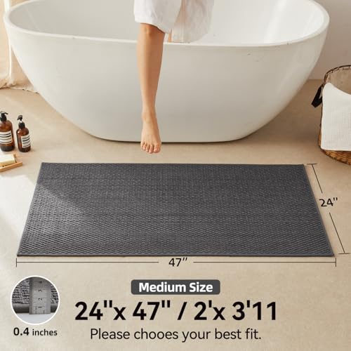 Triohero Bathroom Rugs Non Slip Washable, Super Absorbent Thin Bath Mat Quick Dry Low Pile Bathroom Rug, Dark Grey 24"x47" - color: Dark Grey, size: 24"x47"