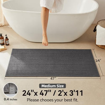 Triohero Bathroom Rugs Non Slip Washable, Super Absorbent Thin Bath Mat Quick Dry Low Pile Bathroom Rug, Dark Grey 24"x47" - color: Dark Grey, size: 24"x47"