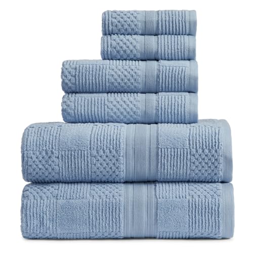 Springtree Home 100% Cotton Bathroom Towel Set | 6 Piece Set - Blue Towels | Geometric Textured Design | Absorbent & Quick-Dry | Oeko-TEX® Standard 100 Cotton | Myla Collection - Blue Cashmere - color: Blue Cashmere, size: 6 Piece Set