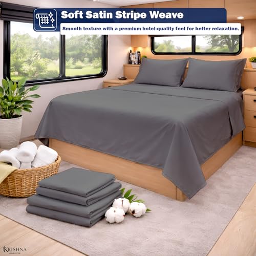KRISHNA Full Size 4 Piece Egyptian Cotton Sheet Set, Luxury Hotel Quality Dark Grey Solid Bed Sheets, Soft Breathable Cooling Bedding, 6-10 Inch Deep Pocket Fitted Sheet - color: Dark Grey Solid, size: Full : 54" x 75"