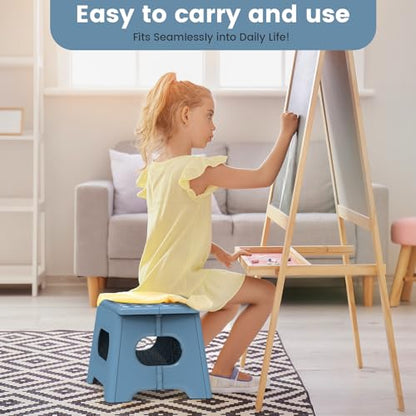 HBTower Folding Step Stool 9 Inch - Holds 600 lb, Non-Slip Surface & Carry Handle - Sturdy Step Stool for Kids, Toddlers & Adults - Compact Foldable Foot Stool for Kitchen, Bathroom, Bedroom(Blue) - color: Blue