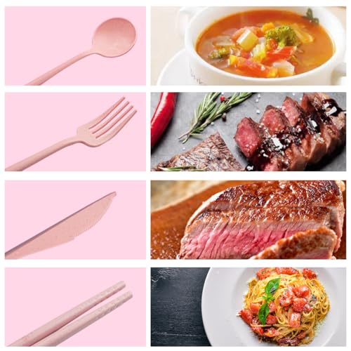 ELANE 4 Sets Reusable Travel Utensils Set with Case,Camping Cutlery Set Reusable Cutlery Set with Case,Utensil Sets for Lunch Picnic Daily Use Outdoor (pink) - color: Pink