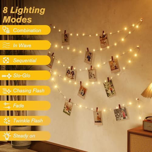 Rechargeable Fairy Lights Plug In 33FT 100 LED,8 Modes Fairy Lights Battery Operated with Remote Timer USB Charging, IP65 Waterproof Outdoor Camping Lights, for Camping Patio Christmas Bedroom Decor