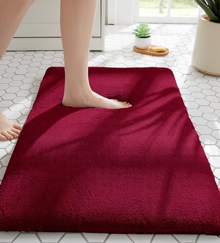MINIDEAR Bathroom Rugs 24x17 Wine Red - Thick Memory Foam Bath Mat, Ultra Soft & Plush Fluffy, Non-Slip, Quick Dry, Absorbent Washable Floor Microfiber Mat for Tub, Home Decor Accessories - color: Wine Red, size: 1'5" x 2' (24x17)