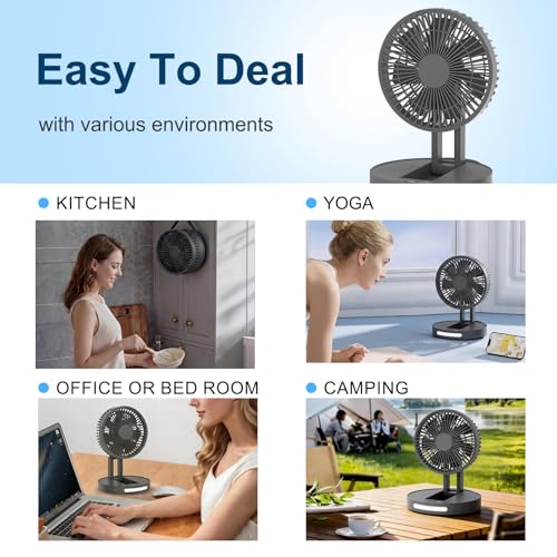 Qoqooice Portable Fan, 3600 mAh Rechargeable Battery Operated Fan with 5 Speeds, USB Powered, Quiet Personal Desk Fan for Office Home, Outdoor, Camping, Travel (Black)
