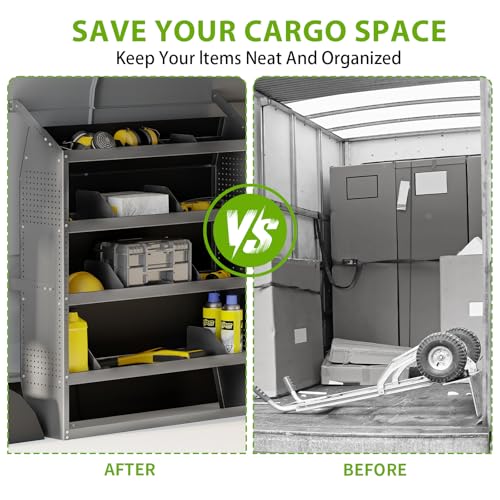 Cargo Van Shelving System 51" L x 13" W x 59.5" H, Sturdy Steel Van Storage Shelves for Ford Transit, NV200, Chevy City Express, RAM Promaster City, Cargo Van Organizer Racks,Equipped with 10 hooks. - size: 51.18" L x 13" W x 59.45" H