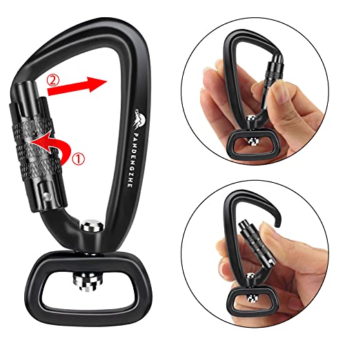 2 Pack Locking Carabiner Clip 2.5" with Swivel Ring for Securing Pets, Dog Leash Harness, Camping, Hiking, Keychains - color: Black