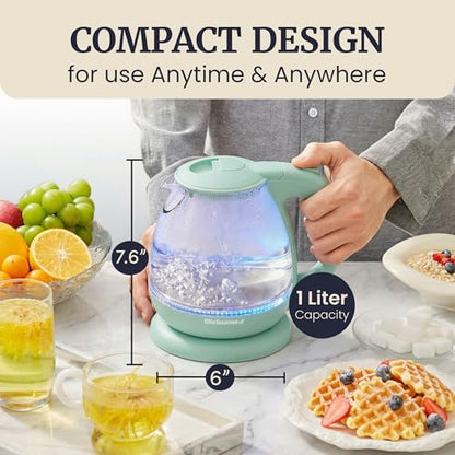 Elite Gourmet 1L Glass Electric Water Kettle, BPA-Free, Fast Boil, Auto Shut-Off, Boil-dry Protection, 360° Swivel Base with Cordless Serving, Clear-view Water Level Markings, Mint - size: 1.1 Quarts