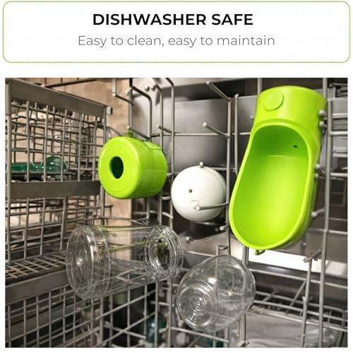 3-in-1 Dog & Cat Water Bottle with Food Container & Poop Bag Holder – Includes 60 Extra Waste Bags – 13.5oz Leak-Proof, BPA-Free Portable Pet Travel Dispenser, Green