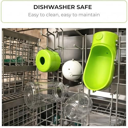 3-in-1 Dog & Cat Water Bottle with Food Container & Poop Bag Holder – Includes 60 Extra Waste Bags – 13.5oz Leak-Proof, BPA-Free Portable Pet Travel Dispenser, Green