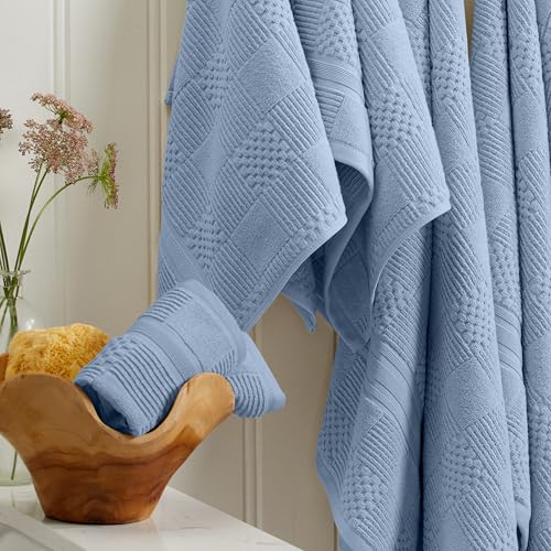 Springtree Home 100% Cotton Bathroom Towel Set | 6 Piece Set - Blue Towels | Geometric Textured Design | Absorbent & Quick-Dry | Oeko-TEX® Standard 100 Cotton | Myla Collection - Blue Cashmere - color: Blue Cashmere, size: 6 Piece Set