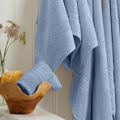Springtree Home 100% Cotton Bathroom Towel Set | 6 Piece Set - Blue Towels | Geometric Textured Design | Absorbent & Quick-Dry | Oeko-TEX® Standard 100 Cotton | Myla Collection - Blue Cashmere - color: Blue Cashmere, size: 6 Piece Set