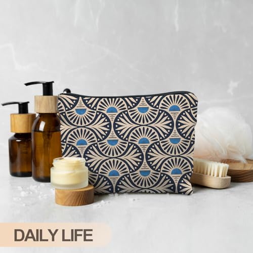 Boho Makeup Bag Gifts for Women, Sunset Leaf Aesthetic Makeup Pouch(Blue) - color: Boho Orange Sun Leaf - bule