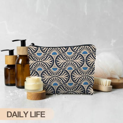 Boho Makeup Bag Gifts for Women, Sunset Leaf Aesthetic Makeup Pouch(Blue) - color: Boho Orange Sun Leaf - bule
