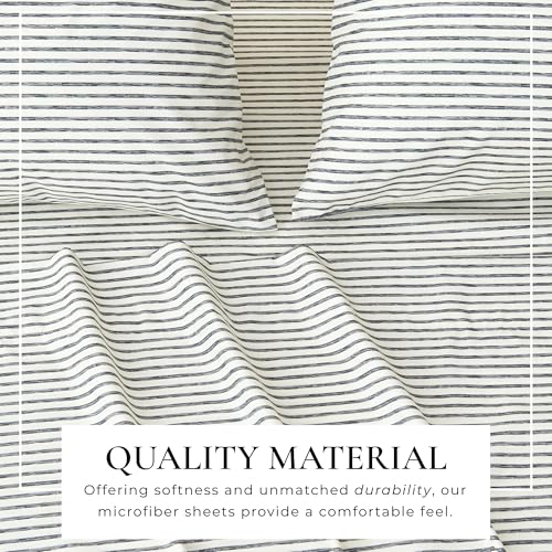 Great Bay Home Twin Size Stripe Microfiber Sheet Set - 3-Piece Ultra-Soft Bedding Sheets & Pillowcases - Wrinkle Free, Comfortable, All-Season Bed Sheets (Dark Grey) - color: 02 Stripe - Dark Grey, size: Twin