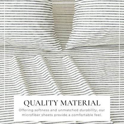 Great Bay Home Twin Size Stripe Microfiber Sheet Set - 3-Piece Ultra-Soft Bedding Sheets & Pillowcases - Wrinkle Free, Comfortable, All-Season Bed Sheets (Dark Grey) - color: 02 Stripe - Dark Grey, size: Twin