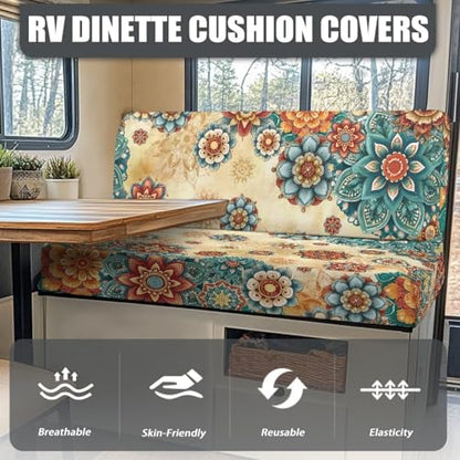 RV Dinette Cushion Covers, Bohemia Flower Elastic RV Seat Covers for Loveseat Slipcovers Stretchable Soft Camper Cushion Covers - color: Bohemia Flower