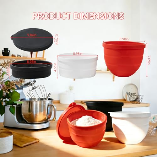 3Pcs Silicone Bowl Liners with Lids for KitchenAid 5QT Tilt‑Head Stand Mixer, Collapsible Thick Food‑Grade Mixing Bowl Insert, Heat Resistant, Non‑Stick, Dishwasher Safe Reusable Mixer Accessories