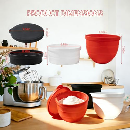 3Pcs Silicone Bowl Liners with Lids for KitchenAid 5QT Tilt‑Head Stand Mixer, Collapsible Thick Food‑Grade Mixing Bowl Insert, Heat Resistant, Non‑Stick, Dishwasher Safe Reusable Mixer Accessories