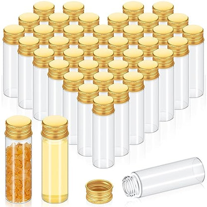 Didaey 50 Pcs Small Clear Vials Spice Mini Jars with Lids Mini Glass Bottles with Screw Aluminum Metal Caps Tiny Jars Sample Containers for Powder Cream Cosmetic Jewelry Wedding (15ml,Gold Caps) - color: Gold Caps, size: 15 ml