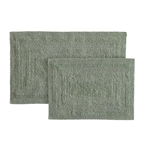 Eddie Bauer - Bathroom Rug, 100% Soft Plush Tufted Cotton Bath Rug, Highly Absorbent, Quick-Dry, and Skid-Resistant Backing (Logan Olive Green, 2 Piece) - color: Olive Green, style: 2 Piece