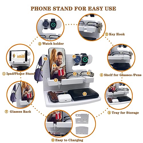 VEIYAILU Gifts for Women Girlfriend Him Men Dad Husband Boyfriend Nightstand Organizer Wood Phone Docking Station(White) - color: white