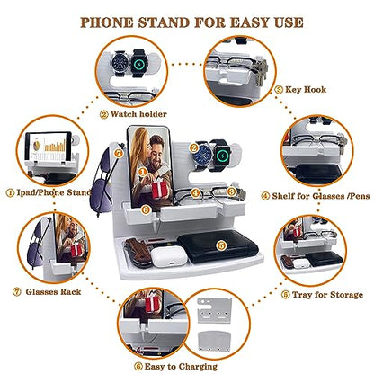 VEIYAILU Gifts for Women Girlfriend Him Men Dad Husband Boyfriend Nightstand Organizer Wood Phone Docking Station(White) - color: white