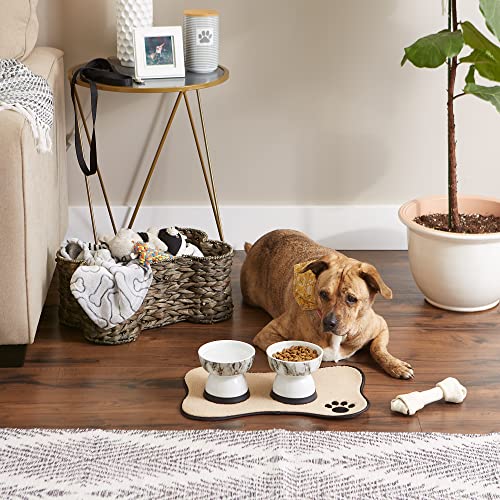 Bone Shape Embroidered Pet Feeding Placemat Brown by Bone Dry - color: Bone Taupe, size: 9.8"L x 13.5"W
