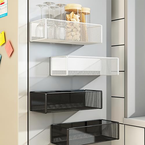 Magnetic Basket Organizer Holder for Fridge Magnetic Storage Bin Box Containers for Refrigerator Whiteboard Classroom (Large, White) - style: Large, White