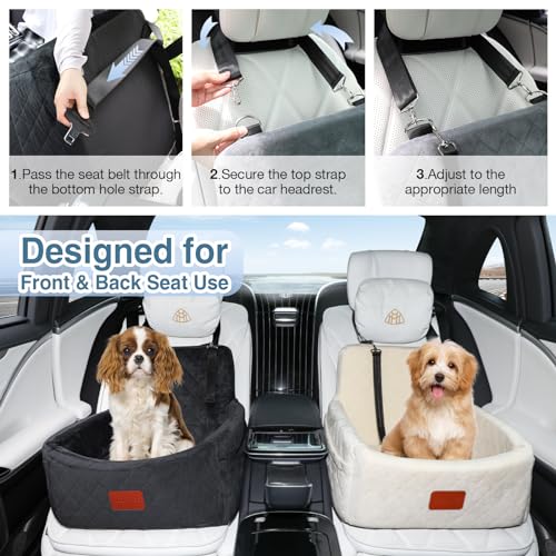 WOOAIDAGG Dog Car Seat for Small Dogs Under 30lbs, Washable Pet Travel Car Bed with Memory Foam,Fully Detachable Cover,2 Storage Pockets & Safety Leash,Non-Slip Bottom(Black) - color: Black
