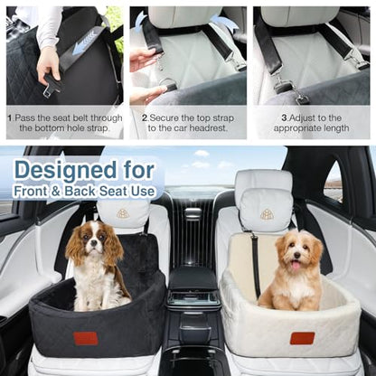 WOOAIDAGG Dog Car Seat for Small Dogs Under 30lbs, Washable Pet Travel Car Bed with Memory Foam,Fully Detachable Cover,2 Storage Pockets & Safety Leash,Non-Slip Bottom(Black) - color: Black