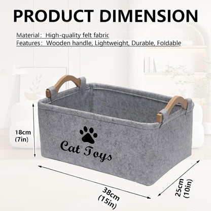 CozyCove Felt pet Toy Box Collapsible Pet Supplies Storage Basket cat toy box storage basket chest organizer，Fabric Storage Bin for Organizing Pet Toys, Blankets, Leashes, and Food grey pet Toy Box