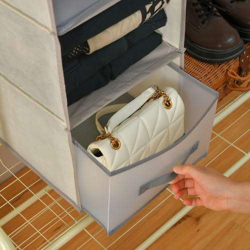 6-Tier Hanging Closet Organizer with 3Drawers and Side Pockets-Multi-FunctionalStorage for Shoes, Belts, Purses, and Clothing - color: 6-shelf -Beige