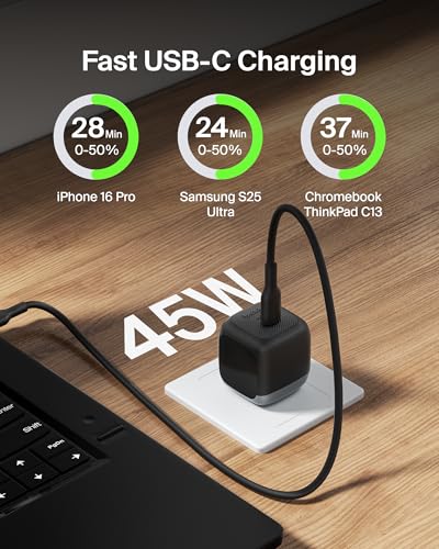 Belkin 45 Watt USB C Charger Block (2 Pack), USB-C Cable Included, PD3.1 PPS Fast Charging, Samsung Galaxy S26, S25, Apple iPhone 17, Air, Pro, Pro Max, Google Pixel 10, Nintendo Switch, etc - Black - color: Black, style: Two Pack + 2 USB-C Cables