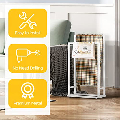 Freestanding Towel Rack for Bathroom 2 Tier Small Metal Hand Towel Holder Stand Towel Bar Towel Drying Rack Floor for Bedroom Laundry Room, White - color: White