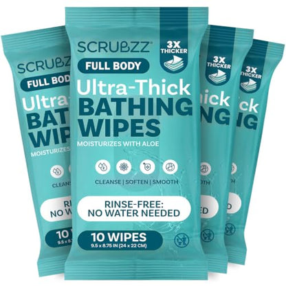 Extra Large Body Wipes for Adults Bathing No Rinse - 40 Ultra Thick Disposable Shower Wipes for Men, Women & Elderly - Great for Gym, Camping, Post Surgery - size: 10 Count (Pack of 4)