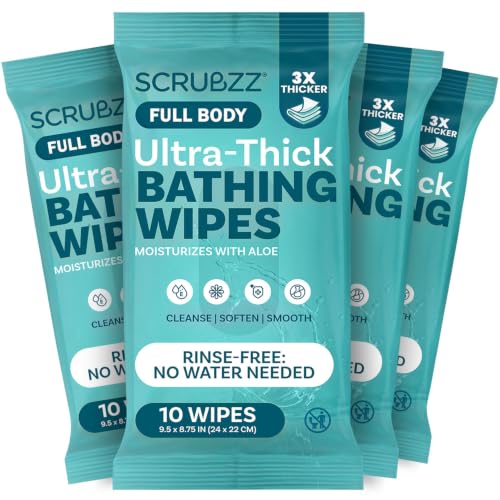 Extra Large Body Wipes for Adults Bathing No Rinse - 40 Ultra Thick Disposable Shower Wipes for Men, Women & Elderly - Great for Gym, Camping, Post Surgery - size: 10 Count (Pack of 4)