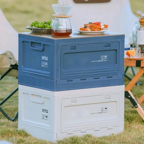 Foldable Closet Box Car Storage Container Camping Folding Storage Box Wood Lid Camping Storage Bin - color: ArmyGreen-50L