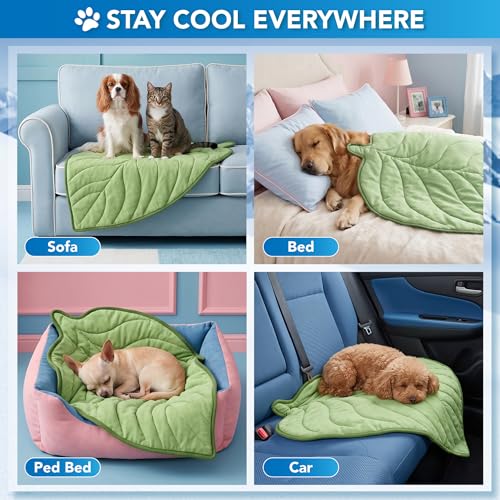 PetAmi Dog Cooling Mat, Leaf Shape, Pet Pad with Cooling Nylon & Soft Fleece, Q-Max > 0.4 Reversible All Season Blanket for Dogs & Cats, Large 52x60 in, Sage Green - color: Sage Green, size: Large