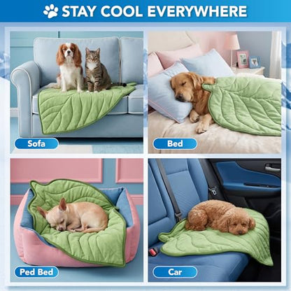 PetAmi Dog Cooling Mat, Leaf Shape, Pet Pad with Cooling Nylon & Soft Fleece, Q-Max > 0.4 Reversible All Season Blanket for Dogs & Cats, Large 52x60 in, Sage Green - color: Sage Green, size: Large