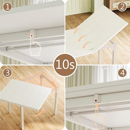 HUAHUU Dining Table Set for 4, Extendable Kitchen Table Cushion Chairs Set of 4, Rectangle Dining Table with Metal Frame & MDF Board, Folding for Small Apartment Saving Space, White - color: White