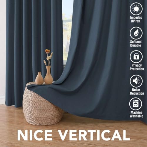 H.VERSAILTEX Linen Look 100% Blackout Curtains 45 Inches Long for Bedroom Full Light Blocking Rod Pocket 42 Inches Wide Linen Textured Thick Window Curtain Drapes with White Backing, Navy, 2 Panels - color: Navy, size: 42"W x 45"L (Pack of 2)