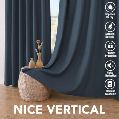 H.VERSAILTEX Linen Look 100% Blackout Curtains 45 Inches Long for Bedroom Full Light Blocking Rod Pocket 42 Inches Wide Linen Textured Thick Window Curtain Drapes with White Backing, Navy, 2 Panels - color: Navy, size: 42"W x 45"L (Pack of 2)
