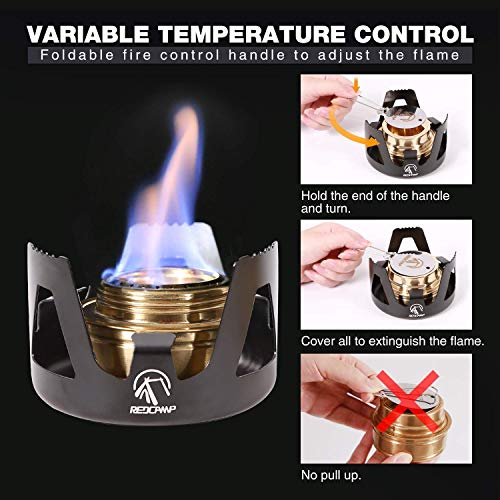 REDCAMP Mini Alcohol Stove for Backpacking, Lightweight Brass Spirit Burner with Aluminium Stand for Camping Hiking, Black - color: Black
