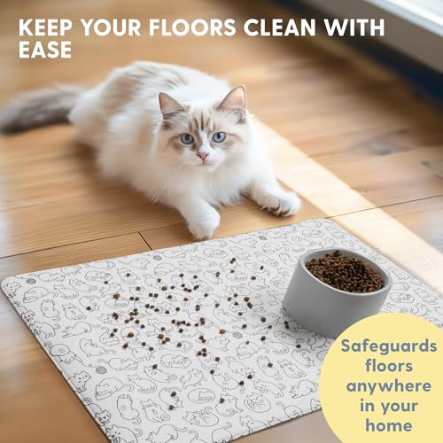 The Cat Ladies Cats Feeding Mat - Waterproof Dishwasher Safe Small Pet Eating Placemat - Cat & Dog Food Mats for Food and Water Bowl - Protect Floors from Mess - Black & White Cats - color: Black and White Cats