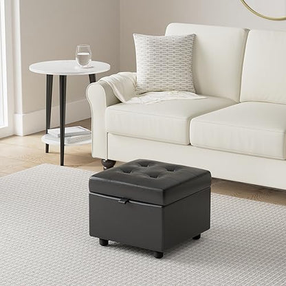 H&B Luxuries Tufted Leather Square Flip Top Storage Ottoman Cube Foot Rest (Black) - color: Black