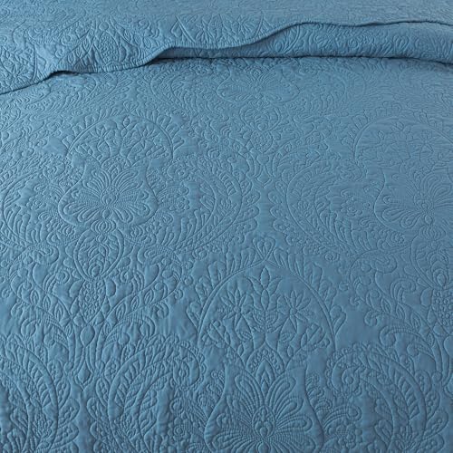 HoneiLife Queen Quilt Bedding Sets - Lightweight Bedspreads 3-Piece, Microfiber Quilt Sets Reversible Coverlets Rustic Bed Cover Damask Pattern Bedding Sets All Season Use - color: Dusty Blue, size: Queen/Full-90"x96"
