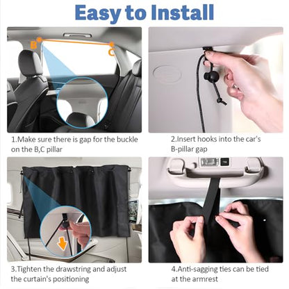 XCBYT Car Window Shades - 2 Pack Side Window Sun Shade Privacy Curtains Upgrade Anti-Fallout Hook 99% Light Block Keeps Cooler Car Blackout Covers for Baby Sleeping Camping Travel Nap - color: Side (2-Pack, Rope-Tie)